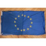 Four vintage cotton EU flags, approximately 195 x 180 cm