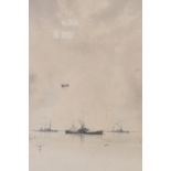 Kenneth Alington Yockney (British, 1881 - 1965) A monochromatic study of two battleships an one