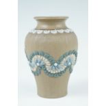 An early 20th Century Doulton Lambeth Silicone wear diminutive vase having sprigged decoration, 8 cm
