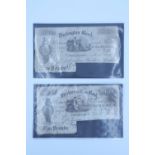 A Victorian 1877 Darlington Bank five pounds banknote together with an 1880 Stockton on Tees five