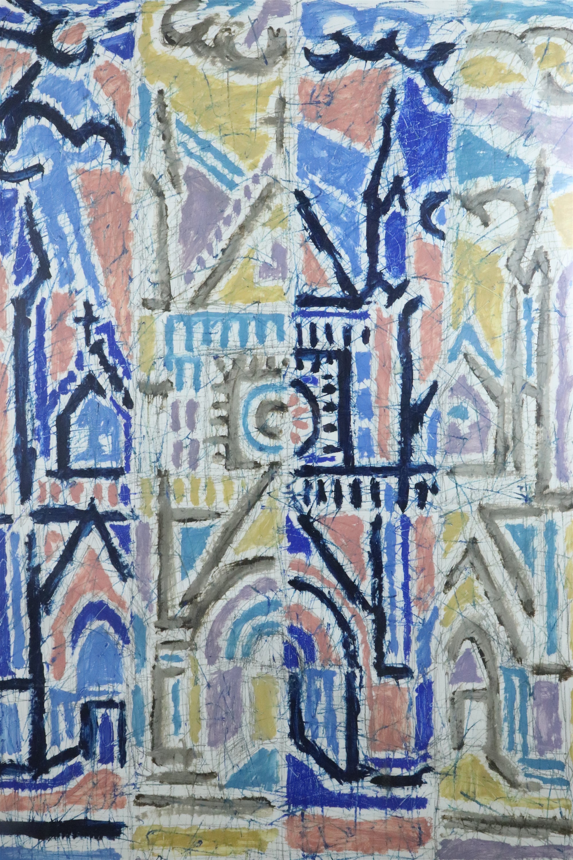 A fluid, energetic, abstract study of Rouen Cathedral (Paris), oil, in wooden frame under glass,