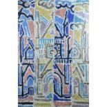A fluid, energetic, abstract study of Rouen Cathedral (Paris), oil, in wooden frame under glass,