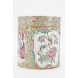 A late 19th Century Chinese export famille rose cylindrical ginger jar, decorated with alternating