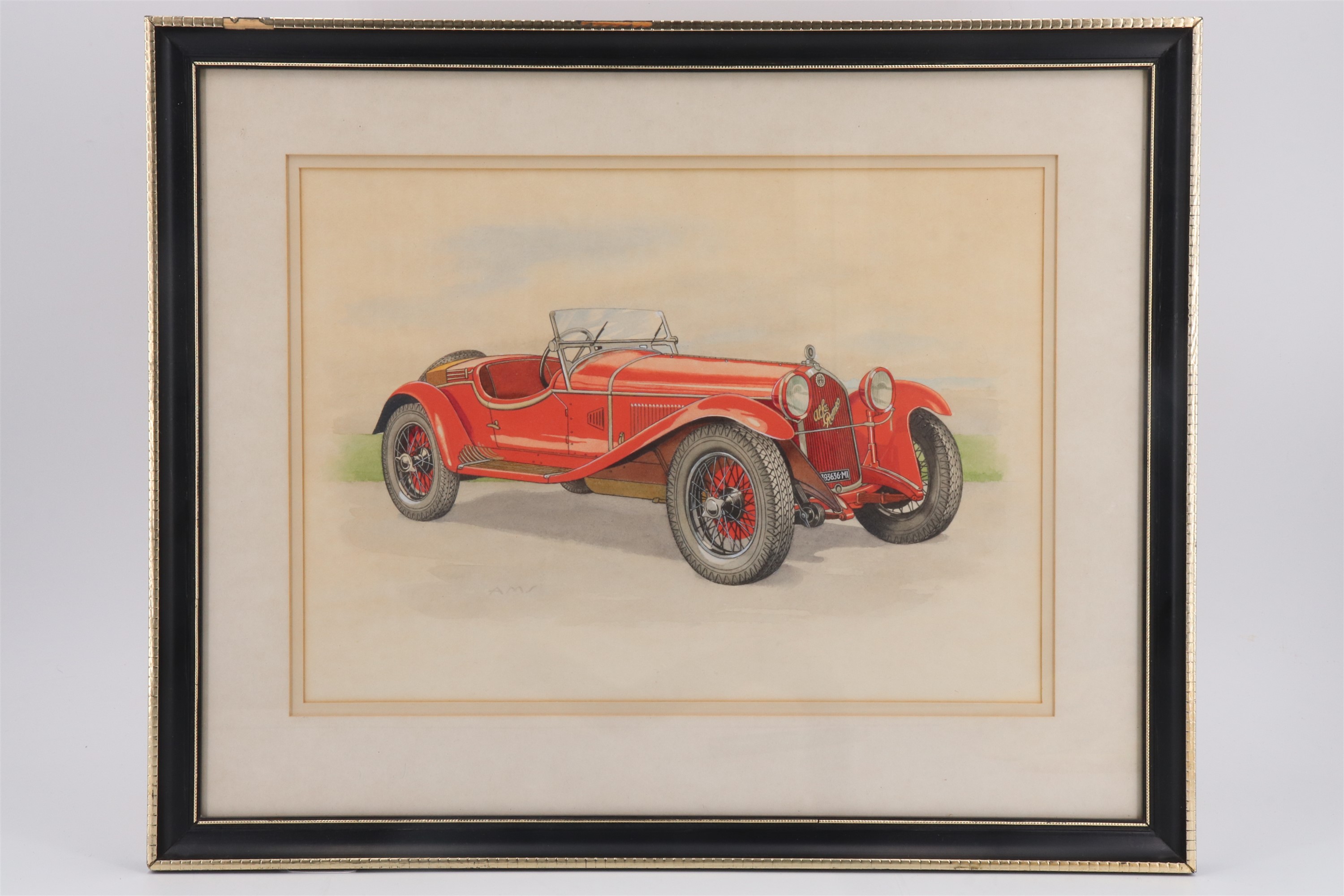 A 20th Century depiction of the Alfa Romeo, 1933 8C 2300 Monza sports car, watercolour, - Image 2 of 2