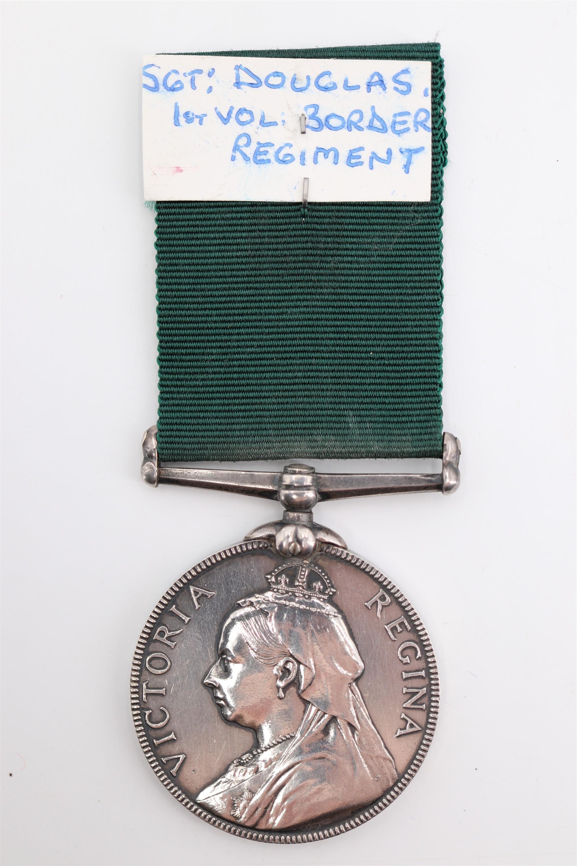 A Volunteer Long Service Medal to Sergt J P Douglas, 1st Volunteer Battalion Border Regiment