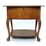 A mid-20th Century walnut sewing table and contents, 55 cm x 45 cm x 49 cm