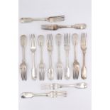 12 early Victorian silver Fiddle pattern entree forks, the terminals verso bearing an engraved Old
