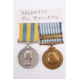 A Korea medal pair to 22469979 Pte J R McLean, Welch Regiment