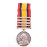 A Queen's South Africa Medal with four clasps to 6292 Pte G Bundy, Border Regiment