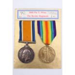 British War and Victory medals to 2602 Pte T Winn, Border Regiment