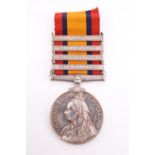 A Queen's South Africa Medal with four clasps to 5928 Pte T Cain, 1st Battalion Border Regiment