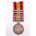 A Queen's South Africa Medal with three clasps engraved to 7444 Pte R W Bushby, 1st Volunteer
