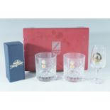 A cased pair of Cristallerie Zwiesel cut glass whisky tumblers together with a boxed Glenfarclas