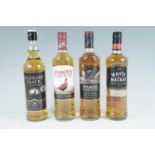 Four bottles of whisky, comprising The Famous Grouse, Whyte & Mackay, Highland Black and The