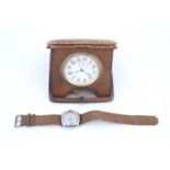 A Golliath travel timepiece in pigskin case, circa 1920s, (running when catalogued, accuracy and