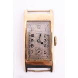 A 1920s West End Watch Co "Secundus" 9 K yellow metal wristwatch, having a rectangular frosted