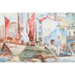 Chris Adams RA (British, 1867 - 1960) A vibrant, impressionistic, Mediterranean summer quayside