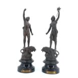A pair of late 19th / early 20th Century French alegorical patinated spelter figurines, 'La Force'