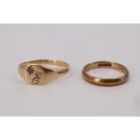 A 9 ct gold wedding band, Birmingham, 1960, size M, 3 mm wide, together with a 9 ct gold diamond set