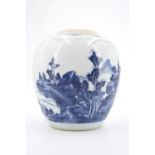A large Chinese blue and white ginger jar, twin concentric circles to base, (lacking