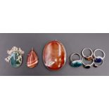 A group of silver / white metal mounted agate and other semi-precious gemstone jewellery including a