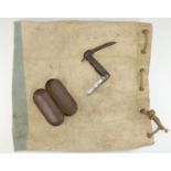 A pressed steel Air Ministry spectacles case, together with a jack knife and a kit bag, marked for