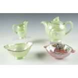 A three-piece Maling tea set and Peony Rose bowl