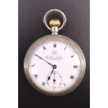 A late 19th Early 20th Century Thomas Russell & Son "Premier" nickel-cased pocket watch, 51 mm