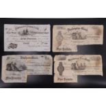 A group of provincial five pound banknotes, comprising Newcastle Upon Tyne, Durham, Darlington and
