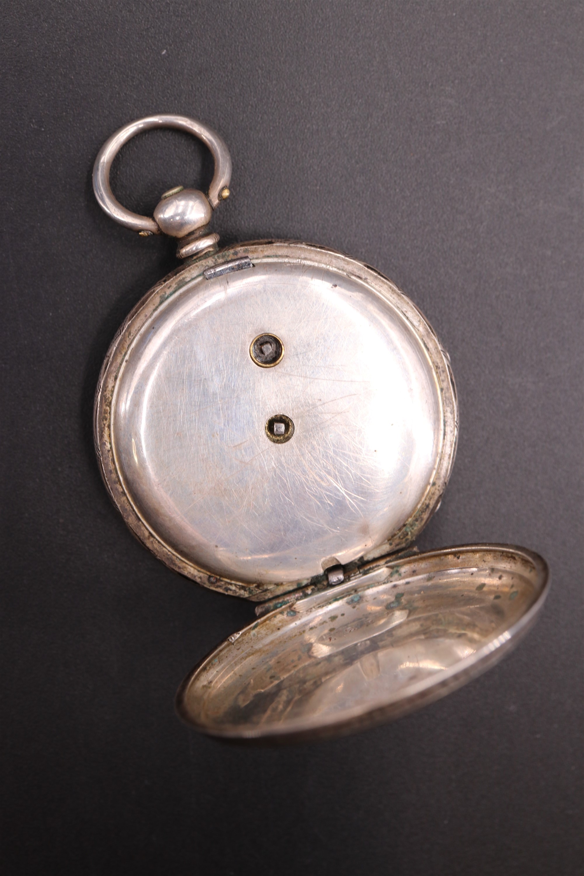 A late 19th Century Swiss white metal fob watch, having a key wind and set movement, a white - Image 3 of 4