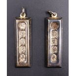 Two commemorative silver ingot pendants, QEII Silver Jubilee, Sheffield, 1977, 59.84 g gross, 47