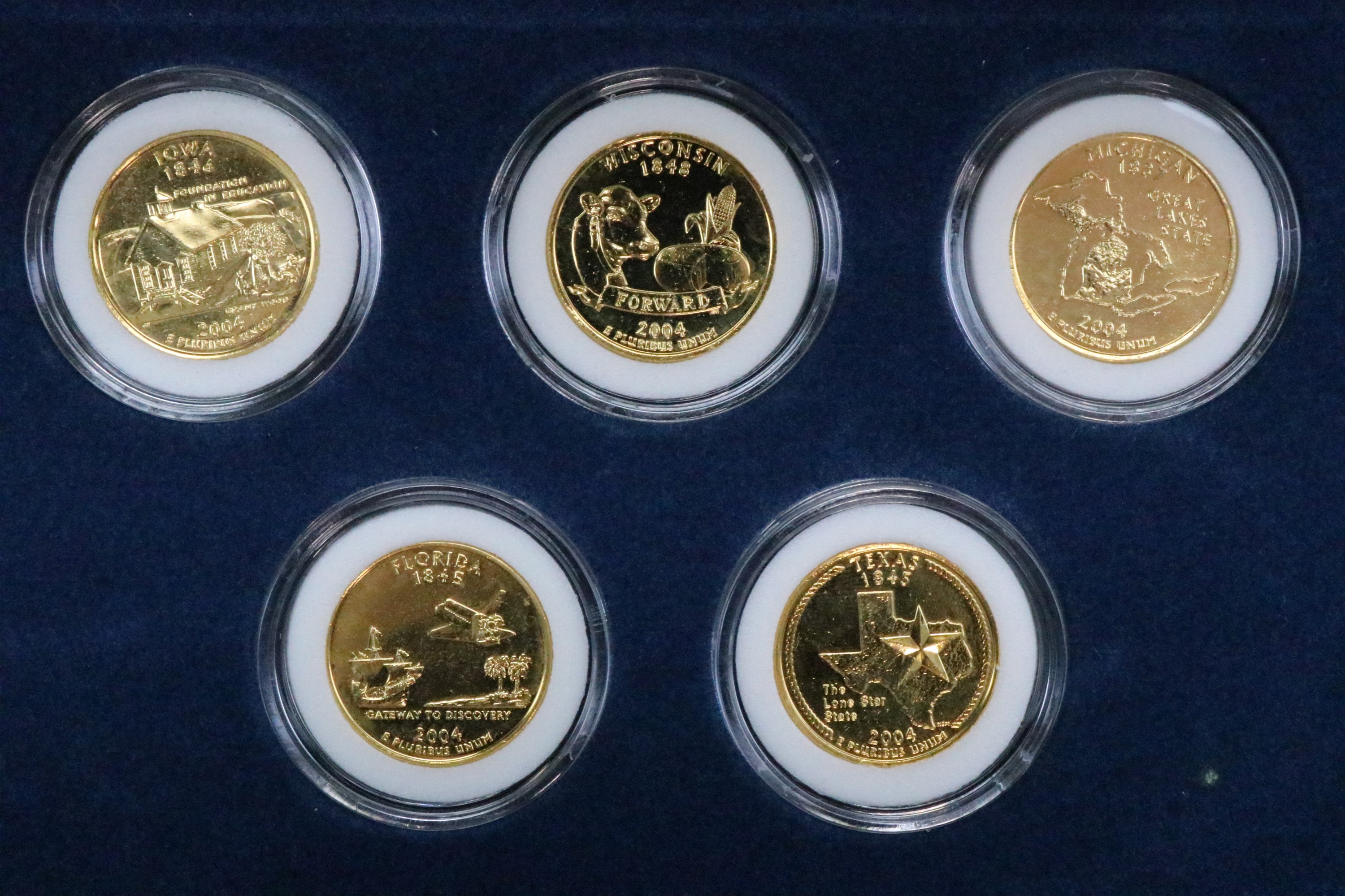 A large group of cased 24 ct gold plated "The United States 50 State Quarters Coin Collection" - Image 11 of 12