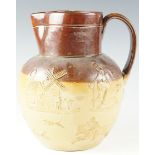 A late 19th / early 20th Century Doulton Lambeth sprigged stoneware ale jug, 22 cm