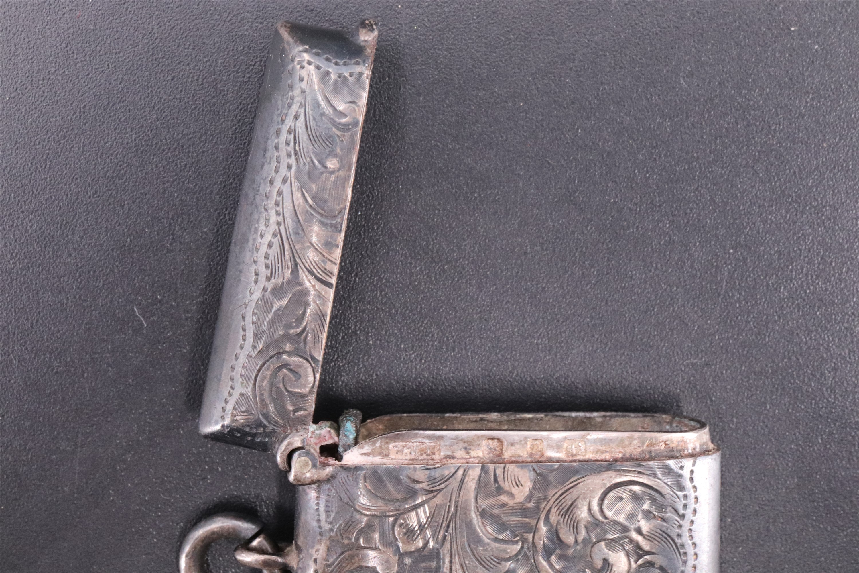 A Victorian silver vesta case, decorated with engraved foliate scrolls, William J Holmes, - Image 3 of 4