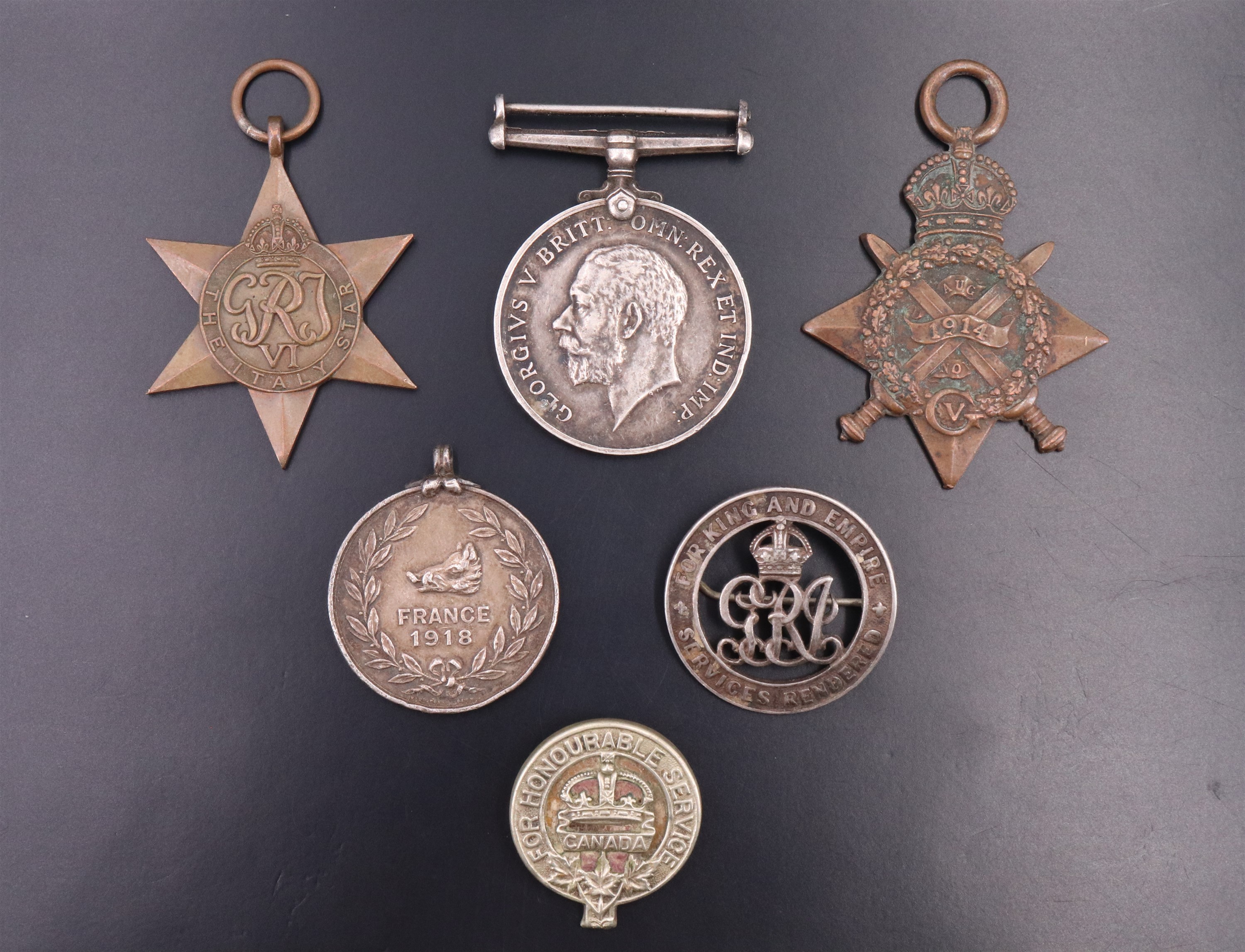 A 1914 Star and Victory medal to 21721 Sapr A M Hunter, Royal engineers, together with a Silver