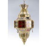 A Middle Eastern brass pendant lantern, 52 cm