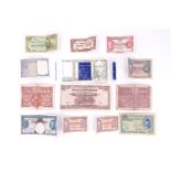 A group of world banknotes, comprising a group of Malaya 1941 notes, a Japanese Government one