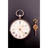 A late 19th Century Swiss white metal fob watch, having a key wind and set movement, a white