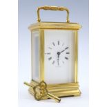 A late 20th Century gilt brass cased carriage clock, having a key wound and set movement marked '