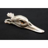 A modern electroplated wall hanging paper clip in the form of a duck's head, having glass eyes, 13