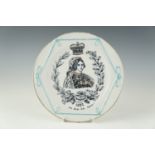 A Victorian coronation commemorative plate, moulded and transfer decorated with a portrait of