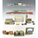 A quantity of N gauge model railway buildings, vehicles, etc