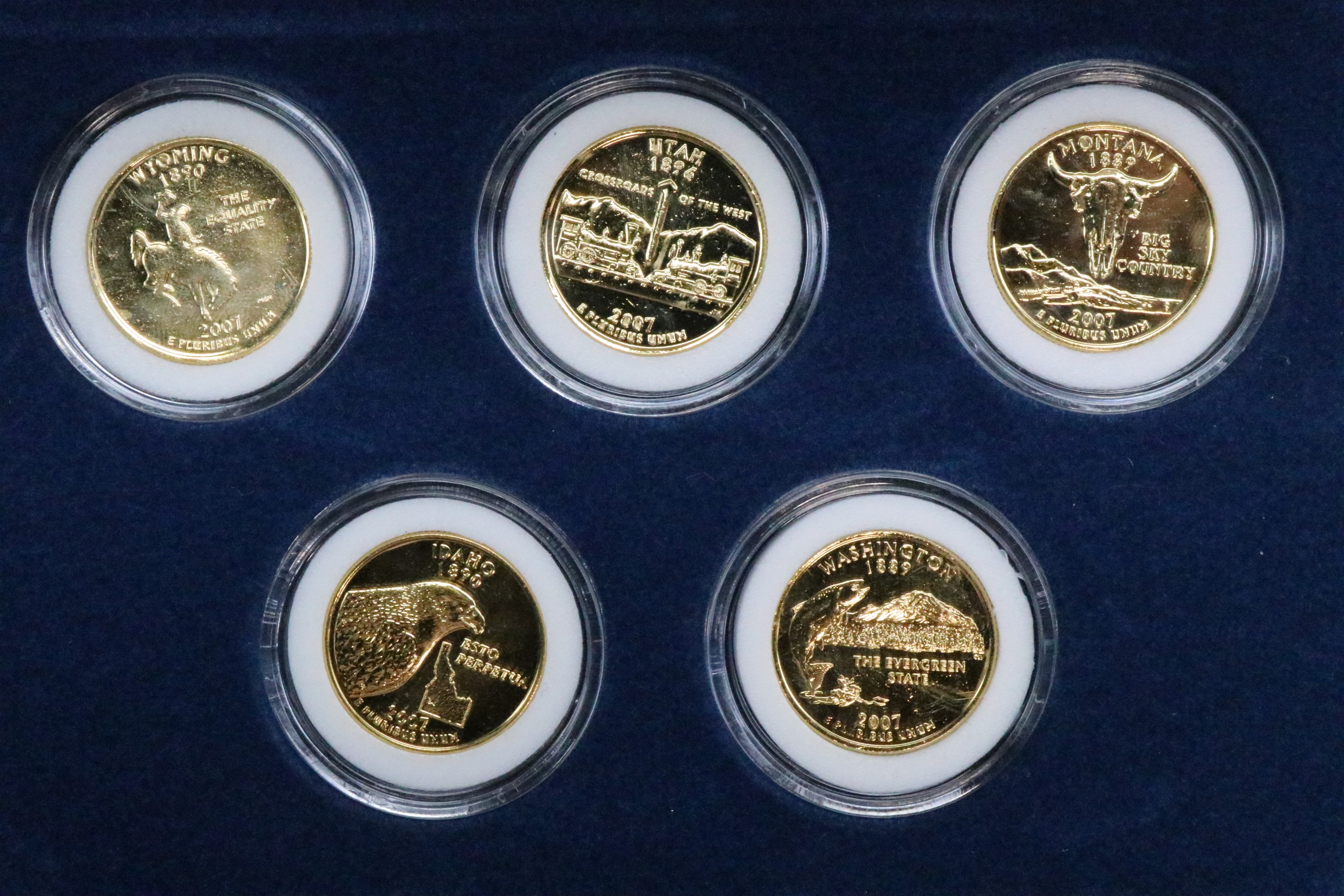 A large group of cased 24 ct gold plated "The United States 50 State Quarters Coin Collection" - Image 6 of 12