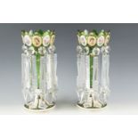 A pair of 19th Century Bohemian style glass lustres, the vases decorated with floral and portrait