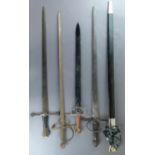 Five various reproduction Medieval - 17th Century swords including a schiavona