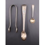 Two sets of early 20th Century silver bow sugar tongs, respectively having cast floral and geometric