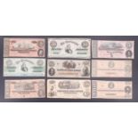 A group of Confederate States of America banknotes
