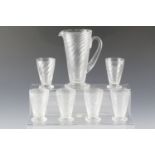 A 1950s glass lemonade set, of conical form having spiral ribbed decoration, glasses 11.5 cm,