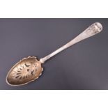A late 19th / early 20th Century Danish white metal serving spoon, of Old English form, the plain
