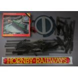 A quantity of Hornby model railway track together with a locomotive turntable